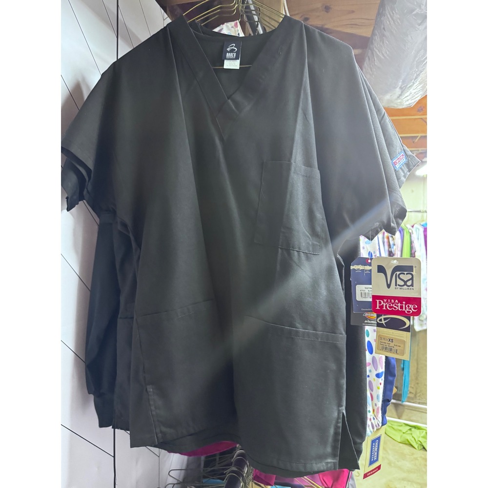 Barco Uniforms Visa Prestige Scrub Top Black V-Neck Medical XS SG120 NWT